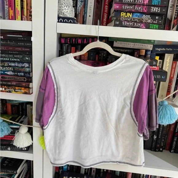 Wild Fable Raglan Crop Tee White and Purple - Picture 4 of 4